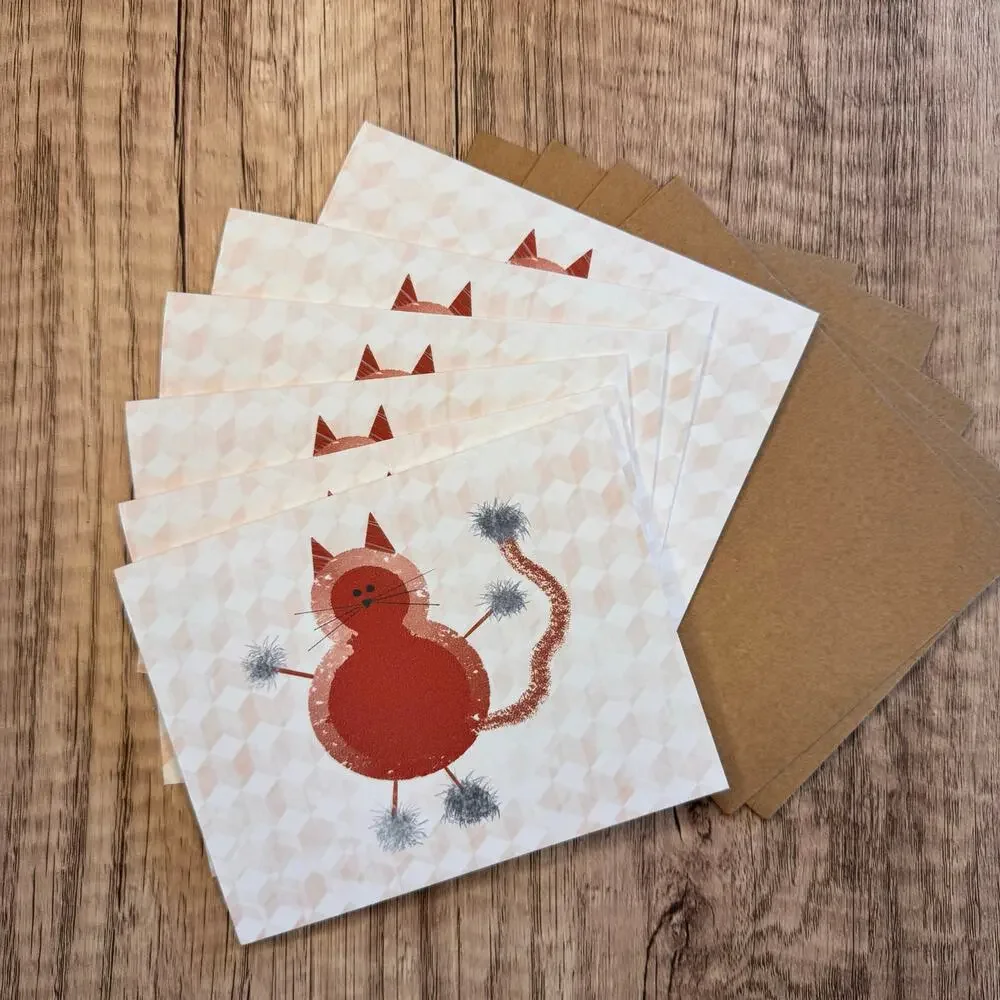 Greeting Cards Blank Notes Cat Lover Orange Cat 6 w/Envelopes Custom Art NEW!